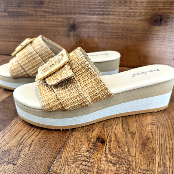 Pierre Dumas Shoes - New Pierre Dumas Saint Wedge Sandal Slide Woven Tortoise Buckle Size 10